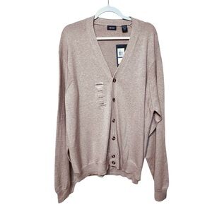Vintage IZOD Men’s Cardigan Sweater Cotton Tan Grandpa Academia Preppy XXL 2X